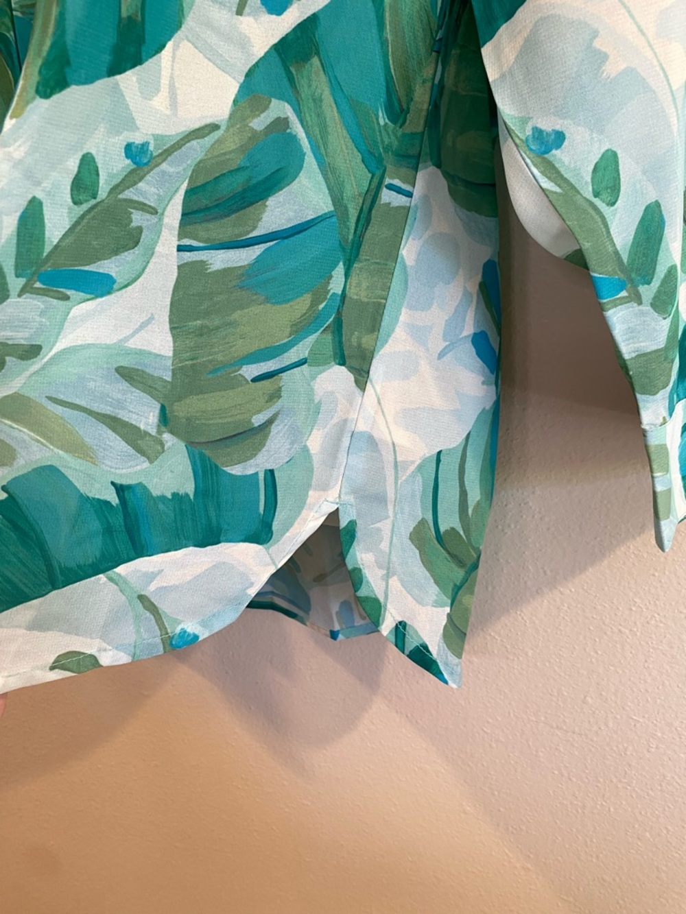 Soft Surroundings Tropical Palm Pintuck Blouse with Cami Size 1X Teal Green - Picture 10 of 12